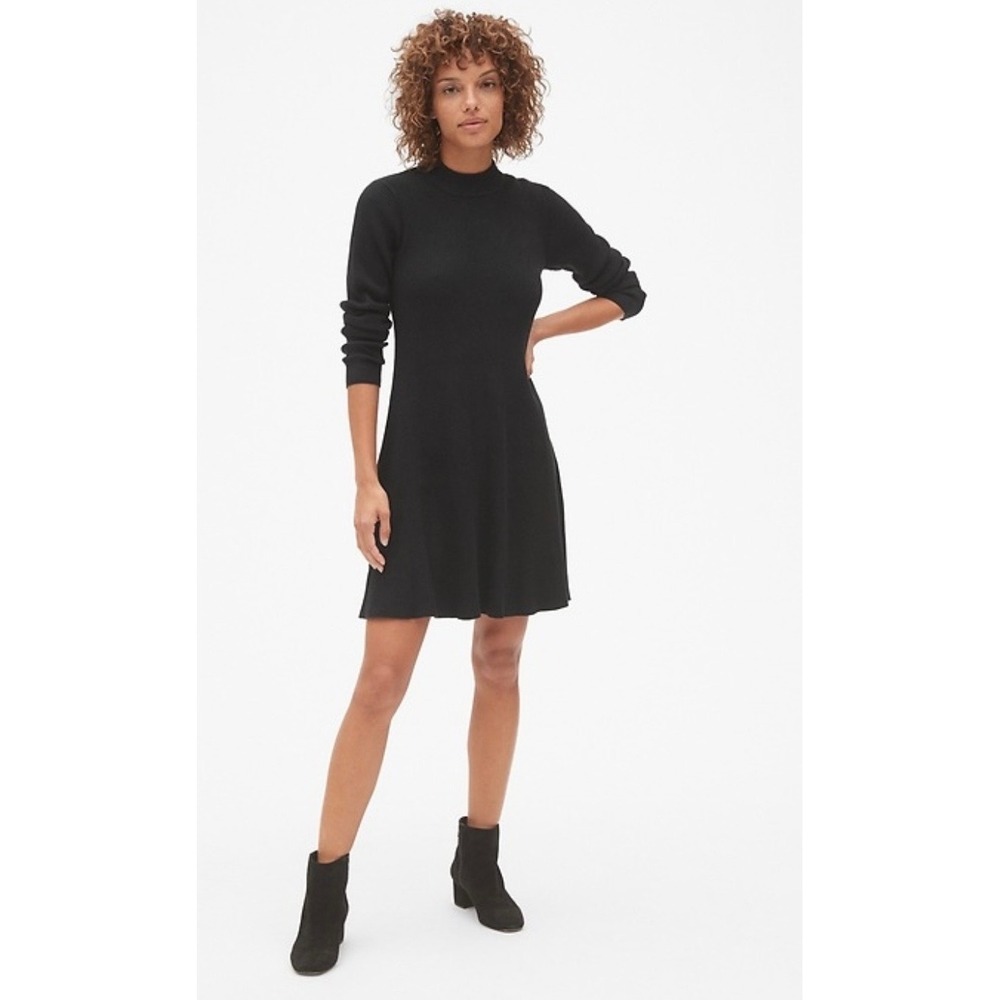 Gap Women's‎ Ribbed Mockneck Sweater Skater Dress Black Size Large